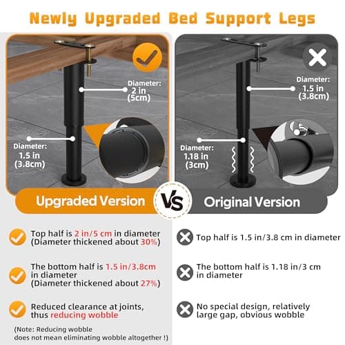 Wlrrcwdttc 4 Pcs Adjustable Height Bed Support Legs 7.08-13 inch, Bed Frame Center Support Legs for Bed Frame/Bed Center Slat/Furniture, Heavy Duty Metal Bed Replacement Legs Bed Slats Support Legs view 3