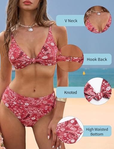 ZAFUL Bikini Set for Women V Neck Knot Front Push Up Bathing Suit High Cut Two Piece Swimsuit Brazilian Cheeky Swimwear view 4