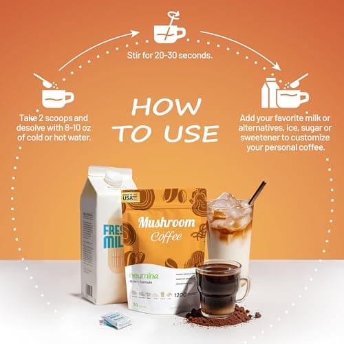 Neumina 6-in-1 Mushroom Coffee, Energy Coffee with 6 Adaptogenic Mushrooms (Cordyceps, Lion's Mane, Reishi, Chaga, Shiitake, Turkey Tail Total 1200mg), Almost30 Servings, 180g view 6
