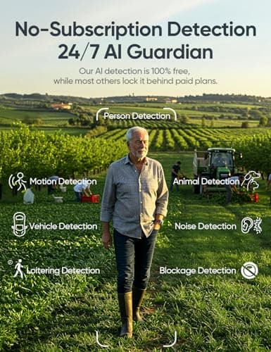 4G LTE Cellular Security Cameras Wireless Outdoor, 2.5K No WiFi Solar Powered Surveillance Camera for Home Security, PTZ AI Tracking Color Night Vision, SIM/64GB SD Card, Coldproof, AOR 24/7 Recording view 4