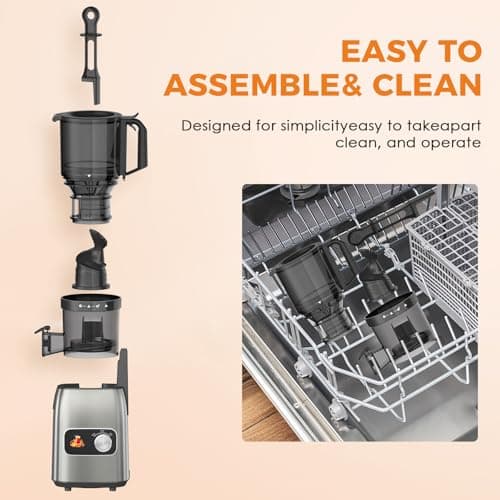 Single Auger Masticating Cold Press Juicer Machines, High Efficiency Slow Juicer with Large Capacity Juice & Pulp Cups, Easy to Clean Juicer for Fruits and Vegetables view 6