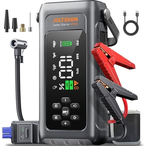 JOLTEKON Car Battery Jump Starter with Air Compressor 4500A 150PSI, Car Jumper Starter Portable (9L Gas/8L Diesel), Jump Box Car Battery with Auto-Shutoff Tire Inflator, Jumper Cables and Light view 1