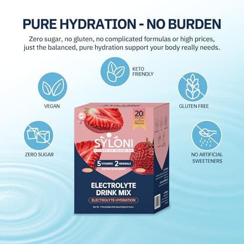 Syloni Electrolytes Powder Packets, Strawberry(0.36 oz*20 Sticks), Sugar Free Hydration Packets Electrolyte Drink Mix with 7 Vitamins and Electrolytes, Keto Friendly, Vegan, Gluten Free view 5