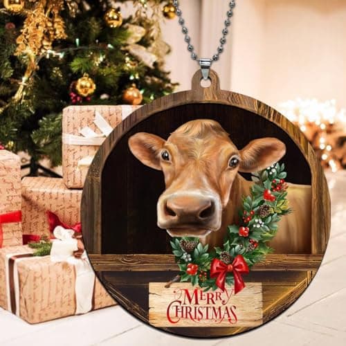 Cow Christmas Ornaments 2026, Brown Cow Ornaments for Christmas Tree, Farmhouse Christmas Ornaments, Farm Animal Christmas Ornaments, Jersey C ow Ornament view 6