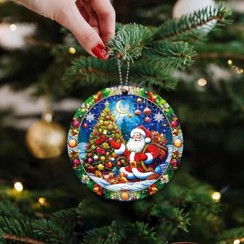 Santa Ornaments, Santa Claus Ornaments for Christmas Tree, Vintage Santas Acrylic Ornament, Unique Classic Christmas Ornament for Gift Exchange view 2