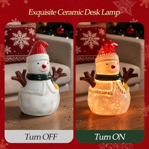 LED Ceramic Christmas Snowman Table Lamp for Bedroom Party Holiday Décor view 2