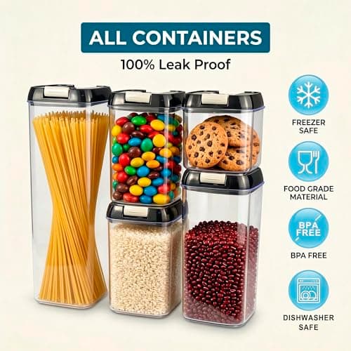 OMIO Airtight Food Storage Containers 5-Pack, BPA-Free Stackable Kitchen Canisters for Pantry Organization – Perfect for Cereal, Grains, Flour, Sugar, Snacks (1.9L, 1.2L, 0.8L x2, 0.5L) view 4