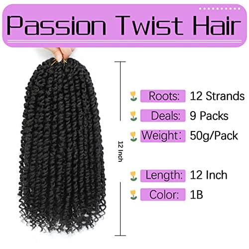 Callia Passion Twist Hair 12 Inch Passion Twist Crochet Hair 9Packs PreLooped Crochet Hair for Black Women PreTwisted Crochet Passion Twist Hair 1B view 2