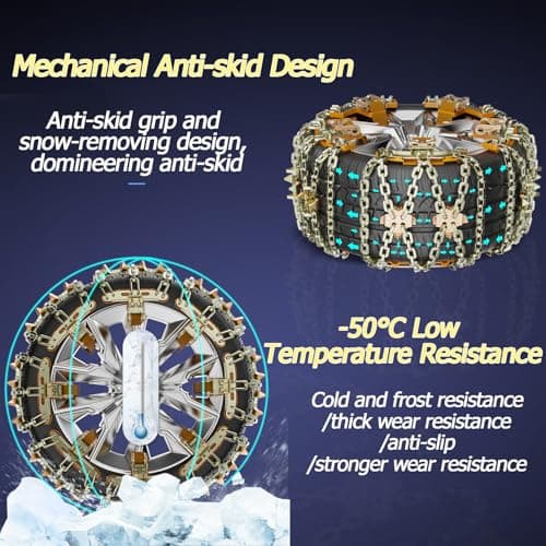 Snow Chains, Tire Chains for Car SUV Pickup Trucks, Adjustable Portable Universal Emergency Anti Skid Snow Car Tire Chains for Tire Width 225-285mm, 6 Pack view 4