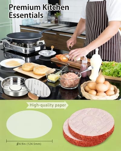 DSTHISAR Burger Press, 5”Stainless Steel Hamburger Press Patty Maker, Non-Stick Hamburger Press for Making Patties, for Grilling and Cooking, Comes with 100 Pieces of Wax Paper view 6
