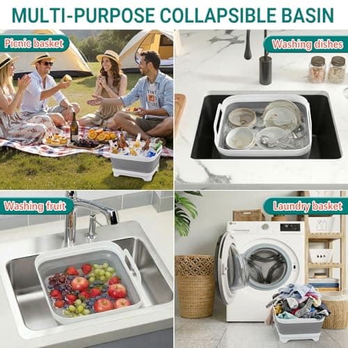 Yecuip Collapsible Wash Basin for Baby Bottles with Drying Rack – 2.4 Gallon Foldable Dish Tub with Handles, Portable RV Camping Sink & Space-Saving Wash Bin with Lid for Kitchen, Travel & Outdoor view 6