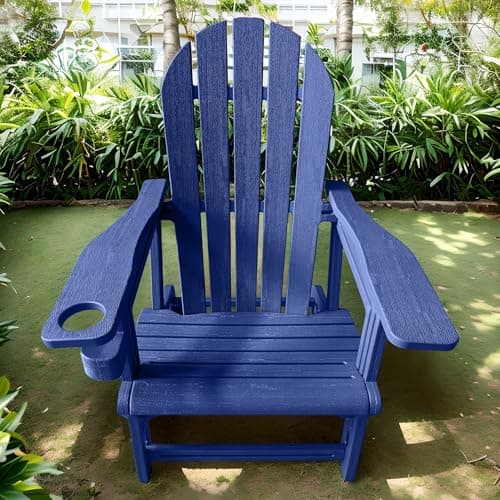 QuinnAndSunny Weather-Resistant Adirondack Chair, Navy Blue HDPE Outdoor Patio Chairs with Cup Holder, Fire Pit Chairs & Outdoor Seating view 3