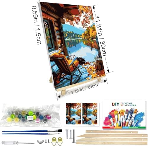 igoodom Framed Paint by Numbers Kit for Adults Beginner, Lake House Easy Paint by Number Kits on Canvas with Easel, DIY Adults' Paint-by-Number Kits for Gift Home Wall Decor 8x12inch view 3