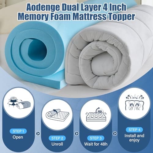 Aodenge 4 Inch Dual Layer Mattress Topper Queen Size, 2 Inch Cooling Gel Memory Foam and 2 Inch Down Alternative Pillow Top Pad for Back Pain, with 8-21 Inch Deep Pocket view 2