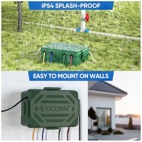 TICONN Outdoor Electrical Box, IP54 Splash-Proof Outdoor Extension Cord Cover, Protects Power Strip, Plug, Socket, Timer, Holiday Lights (Green, Large) (Pack of 2) view 6