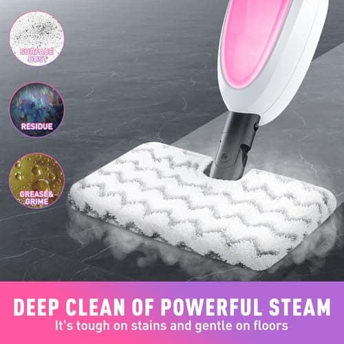 Steam Mop, Detachable Handheld Steam Cleaner with 10-in-1 Multipurpose Accessories, Two-sided Mop, Double Cleaning Area, Multi Surfaces Steamer for Wood Floor, Tile, Window, Clothes, Furniture & Grout view 2