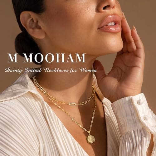 M MOOHAM Mothers Day Gifts, 14K-Gold-Plated Initial Necklaces for Women Cute Hexagon Letter Initial Necklace Layered Necklaces for Women Teen Girl Gifts view 3