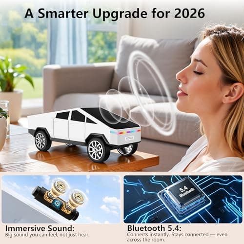 AONOX Cybertruck Bluetooth Speaker for Car, Mini Wireless Speaker with LED Lights, FM Radio, USB/TF Card, TWS Stereo, Desk Gaming Outdoor Use, Gift for Car Lovers view 2