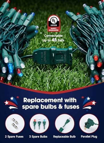 Brightown LED Red White Blue Mini String Lights, 26.5Ft 100LEDs F5 Lights for 4th of July Decorations, Connectable Lights for Indoor Outdoor Holiday Patio Independence Day Decor, 250th Anniversary view 4