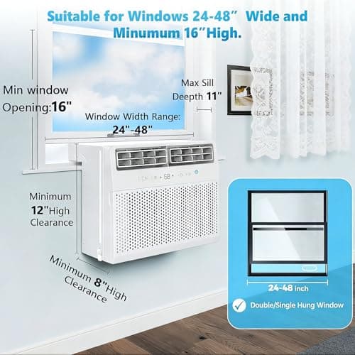 COWSAR 12,000 BTU Window Air Conditioner, Saddle Mount AC Unit Cools Up to 500 Sq.Ft, 3-in-1 with Cool/Dehumidifier/Fan, 24H Timer, Quiet Operation, Energy Saving, Easy Install, White view 3