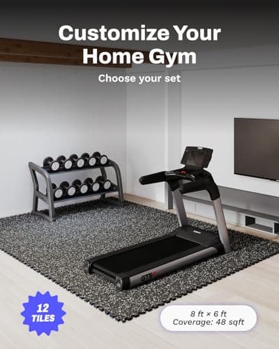 AIRHOP 0.56in Thick 48 Sq Ft Exercise Equipment Mats, 12 Tiles Upgraded Rubber Top with High Density EVA Foam, Large Interlocking Puzzle Gym Flooring for Home Gym, Heavy Weight Workout, 24 x 24in view 4