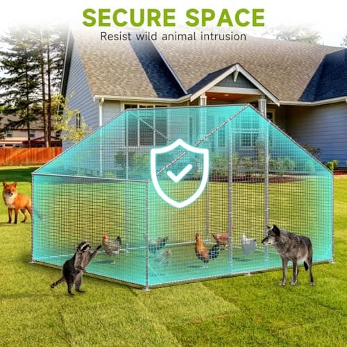 Large Walk-in Chicken Coop with Chicken Run, Galvanized Poultry Enclosure with Waterproof Anti-UV Cover and Security Lock, Ideal for Rabbit, Duck, Backyard and Farm Yard，9.8'x 6.6'x 6.6' view 4