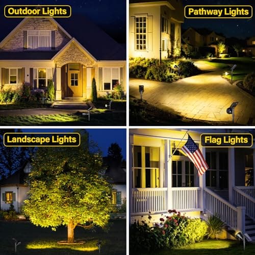 ROSHWEY Outdoor Solar Lights, 600LM Solar Garden Lights Waterproof Solar Spot Lights for Yard Backyard Patio Pond Garage (Warm White, 4Pack) view 3