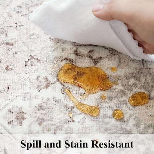 2x6 Hallway Washable Runner Rug : Vintage Soft Kitchen Laundry Runner with Non Slip Backing Farmhouse Entryway Living Room Floor Mat Stain Resistant Carpet for Bedroom Bathroom Distressed Beside Rug view 5