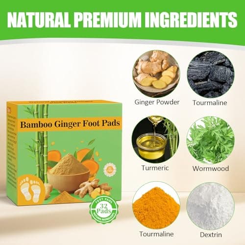 Niifawh Bamboo Foot Pads, 32 Pads Turmeric & Ginger Natural Pad with Ginger, Wormwood, Bamboo Vinegar, 32 Pads Bigger Adhesive Sheet for Men & Women view 2