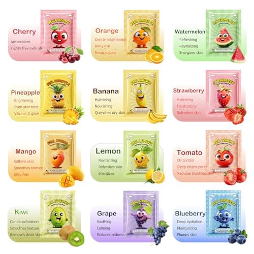 Meleell Collagen Face Masks Skincare Bulk,Hydrating Spa Face Mask Beauty for Sensitive Skin,Sheet Mask for Women Skin Care, Facial Mask Sets for Teen Girls (12 Masks Fruits) view 4