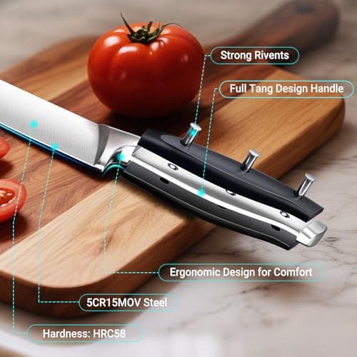 Fomidao 6 Pieces Knife Set with Magnetic Block,Ultra-Sharp High-carbon Steel Kitchen Knife Set, Professional Knife Block Set with Ergonomic Handle and Sharpener view 3