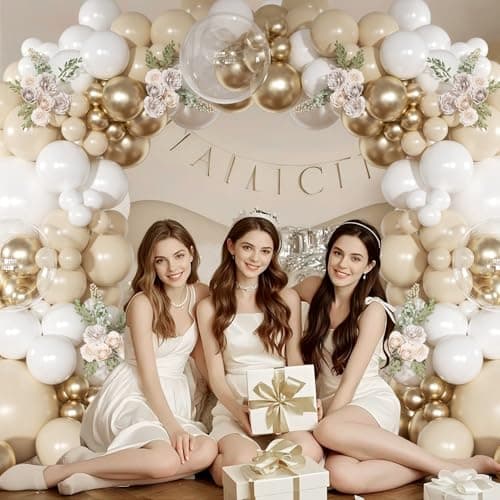 White and Gold Balloon Garland Arch Kit Sand White Balloons view 4