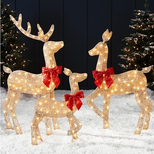 Best Choice Products 4ft 3-Piece 2D Lighted Christmas Deer Family Set, Large Outdoor Yard Reindeer Holiday Decoration with 175 LED Lights, Stakes, Zip Ties - Gold view 1
