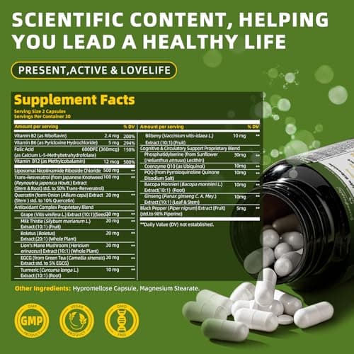 NAD+ Supplement for Women with Resveratrol , 20-in-1 NAD Plus Supplement with Liposomal Nicotinamide Riboside Boost NAD+ Levels for Cell Repair Energy, Antioxidant,Focus - 60 Vegan Capsules view 2