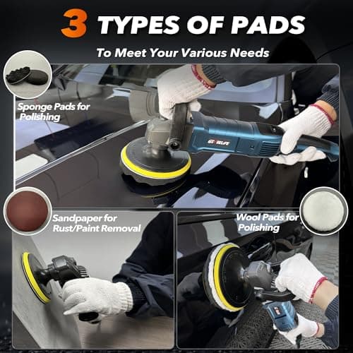 GEVEELIFE Buffer Polisher, 6 Inch/7 Inch 1600W Rotary Car Buffer Polisher Waxer, 7 Variable Speed 1000-3500 RPM, Detachable Handle for Car, Boat Sanding, Polishing, Waxing view 3