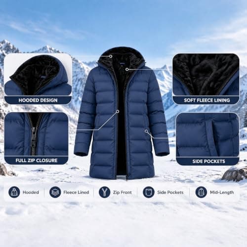 Men's Long Winter Coat Warm Fleece Lined Quilted Parka Jacket view 4