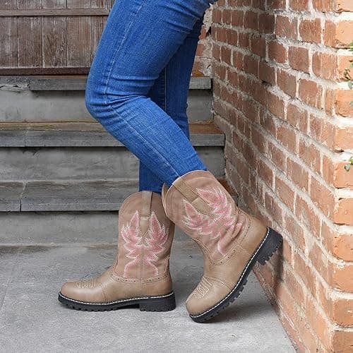Hawkwell Women's Mid Calf Western Cowboy Cowgirl Boot Round Toe Embroidered Fashion Boots view 2