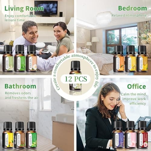 Gihen Essential Oils Set, 12 Scents, 10 ML Bottles, Lavender, Lemon, Rose, Jasmine, Vanilla, Sandalwood and More, for Humidifiers, Diffusers, Aromatherapy view 3