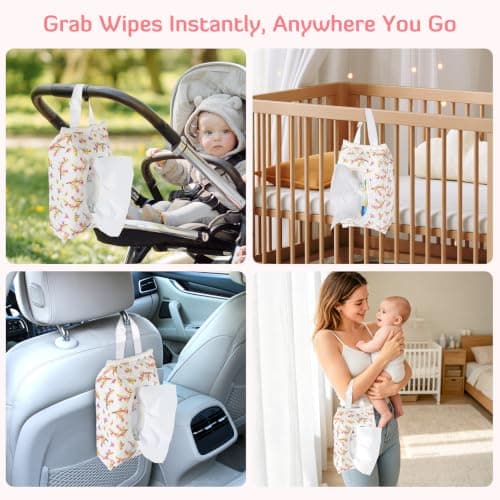 Quilted Baby Wipe Holder, Diaper Pouch Hanging Wet Wipes Bag view 5