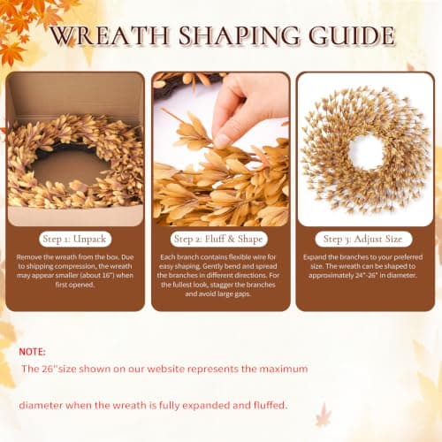 26 Inch Fall Wreath for Front Door, Autumn Thanksgiving Decor | Artificial Wreath for Porch Window Wall Fireplace Entryway Farmhouse Indoor Outdoor view 4