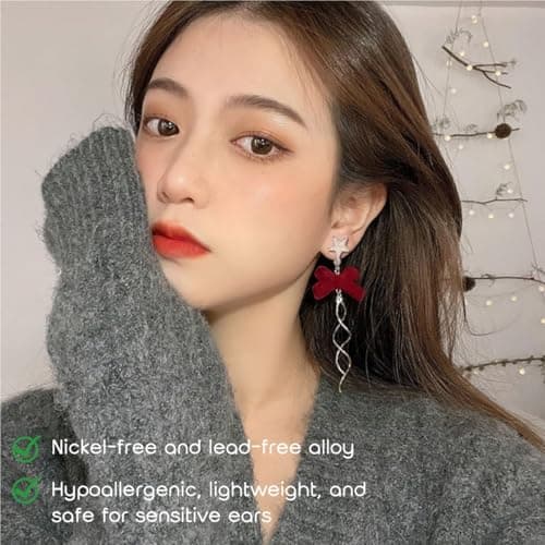 1 Pair Christmas Earrings for Women, Atarvana Velvet Earrings Tassel Unique Xmas Jewelry Gifts for Women view 5