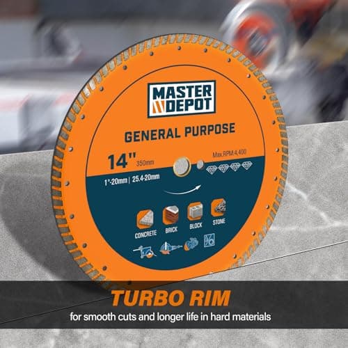 14 Inch Diamond Cutting Blade, Turbo Rim for Angle Grinder Circular Saw Cutter Wheel Dry Wet for Masonry/Concrete/Brick/Stone, 1"-20mm Arbor view 6