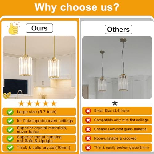 2 Pack Pendant Lights Kitchen Island, Modern Gold Pendant Light Fixtures, Mini Chandelier Crystal Kitchen Island Lighting, Hanging Pendant Lights Fixture for Kitchen Island Dining Room Hallway Foyer view 2