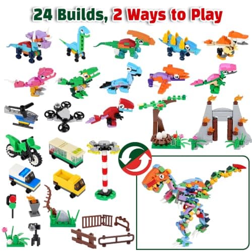 Dinosaur Advent Calendar 2026 for Kids, 24 Day Building Block Countdown Set | Create a Prehistoric Dinosaur World: 2 Ways to Play - 24 Builds or 1 Large Dinosaur, Play Map, Great Gift for Christmas Party view 5