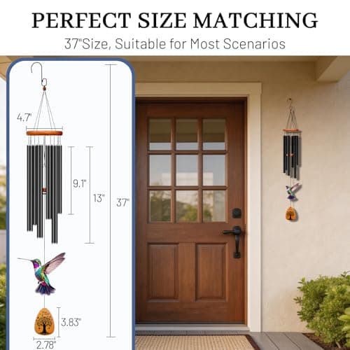 ATALOII Sympathy Gifts for Loss of Loved One, 37" Memorial Wind Chimes with Hummingbird, Bereavement Gift for Mom Dad, Outdoor Remembrance Decor with Engraved Pendant view 2