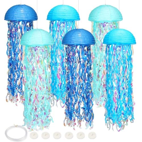 Under The Sea Party Decorations,Jellyfish Paper Lanterns with Hooks and Rope,10in Hanging Jelly Fish for Mermaid Birthday,Baby Shower,Ocean Themed Party,Ocean Theme Classroom,Beach Room Decor