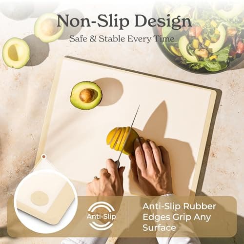 SMIRLY Plastic Cutting Board Set with Holder 3 Pieces, Non-Slip Dishwasher Safe Chopping Boards for Kitchen, Cream White view 4