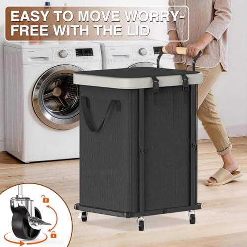 Laundry Hamper with Lid,150L Rolling Laundry Basket with Wheels & Handle view 3