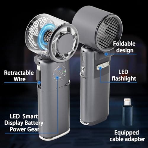 Portable Handheld Fan, 9000mAh Rechargeable Travel Fan as Power Bank, 100 Speed Scroll Wheel, Personal Hand Face Fan for Outdoor & Working, Retractable Wire, Extra-Long Battery Life - Dark Grey view 6