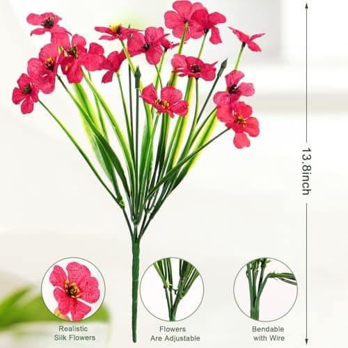 DOMMARE Rose Artificial Flowers for Outdoors Fake Faux Plant, Uv Resistant Silk Flowers Daisies Decoration for Wedding Window Boxes Indoors Gardens Summer Home Easter Mother's Day Decor, 12 Bundles view 3